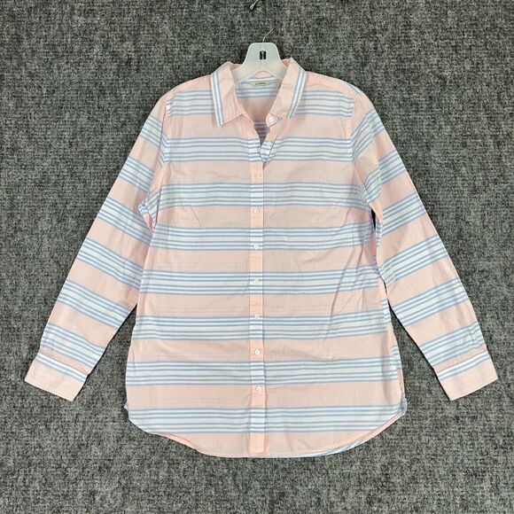 LL Bean Shirt Womens Small Pink Striped Lightweight Button Up Collar Beachy‎ - Picture 1 of 8